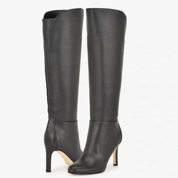 NIB Nine West Sancha black leather heeled boots… - Picture 1 of 6